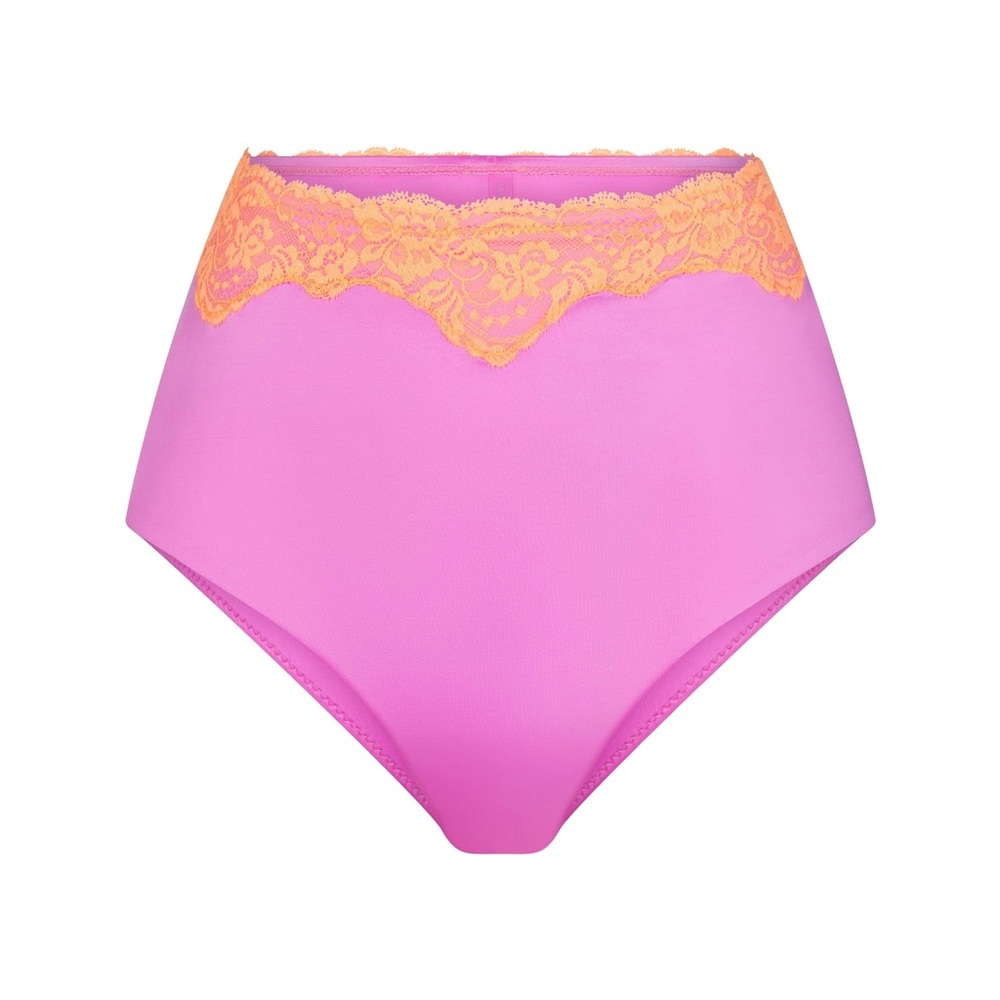 💖SKIMS LACE SWIM HIGH WAISTED FULL BRIEF BIKINI BOTTOM NEON ORCHID XS - Picture 4 of 7